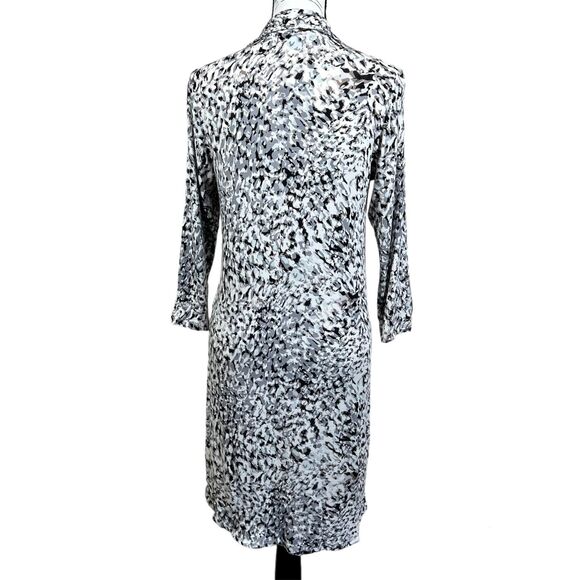 CAbi 822 Black White Grey Print Jersey Stretch Dress collar 3/4 sleeves party S - Picture 2 of 13